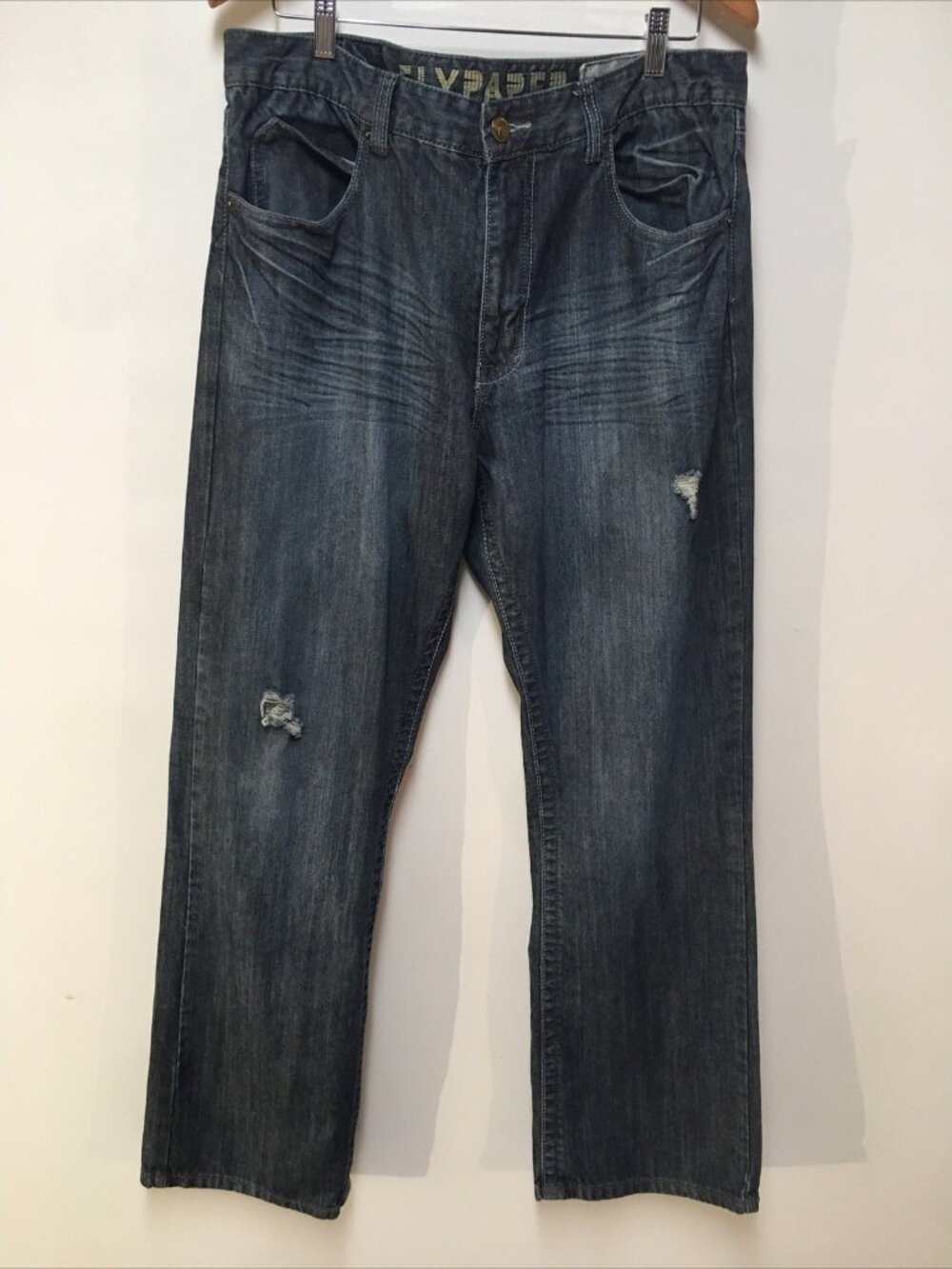 Flypaper Men 36x32 Jeans Blue‎ Dark Wash Embroidered Bootcut Denim 100% Cotton